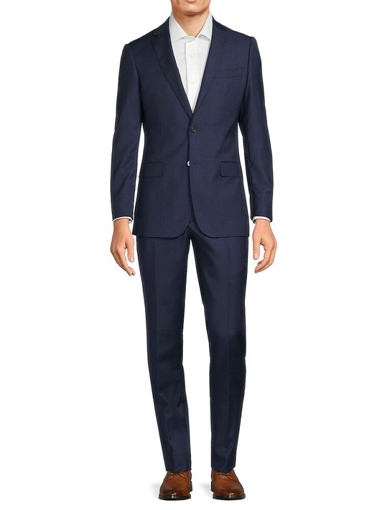 Cavalli Class by Roberto Cavalli Men's Windowpane Wool Suit - Navy Cover