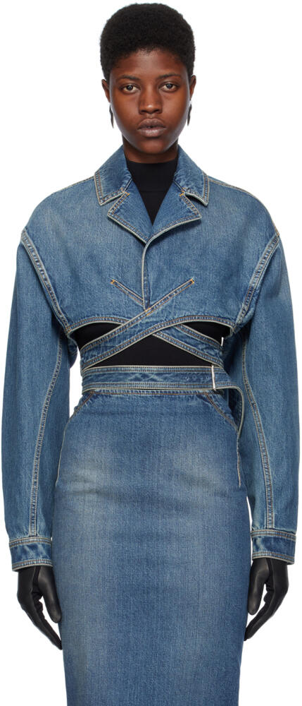 ALAÏA Blue Cross-Over Denim Jacket Cover