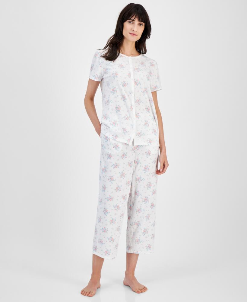 Charter Club Women's 2-Pc. Cotton Printed Cropped Pajamas Set, Created for Macy's - Trail Floral Cover