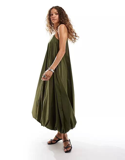 Ghospell bubble midaxi dress in olive-Green Cover