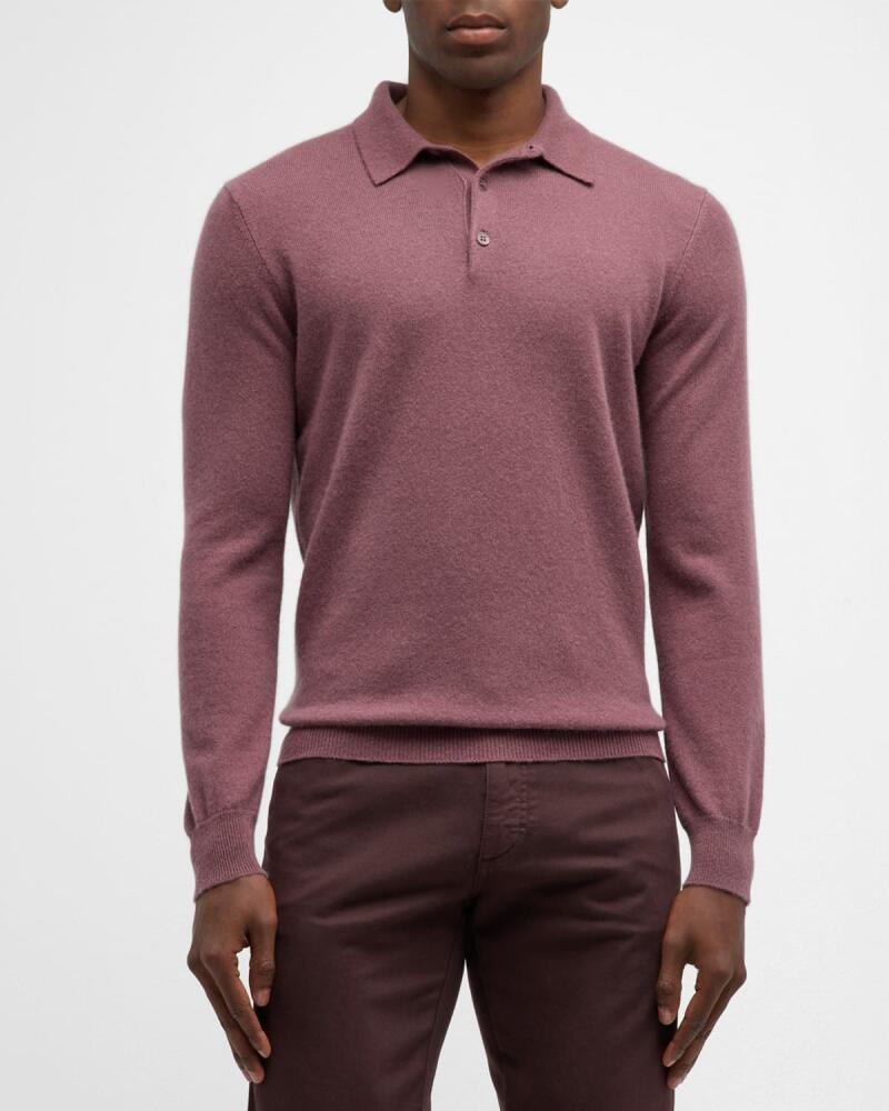 Neiman Marcus Cashmere Collection Men's Solid Cashmere Polo Sweater Cover