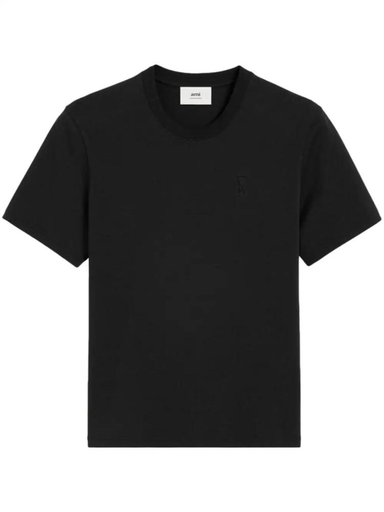 AMI Paris embroidered logo ribbed neck t-shirt - Black Cover