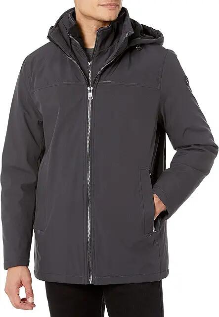 Calvin Klein Men's Hooded Rip Stop Water and Wind Resistant Jacket with Fleece Bib (Iron) Men's Jacket Cover