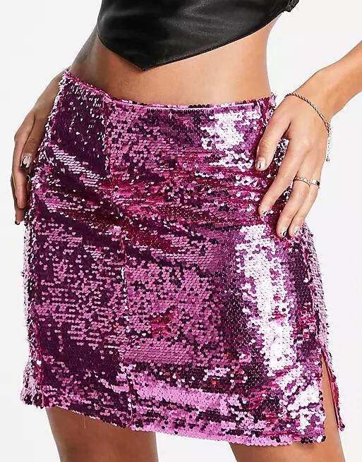 Monki sequin mini skirt in pink - part of a set Cover