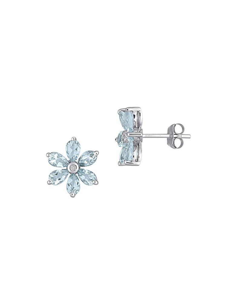 Sonatina Women's 14K White Gold, Aquamarine & Diamond Floral Stud Earrings Cover