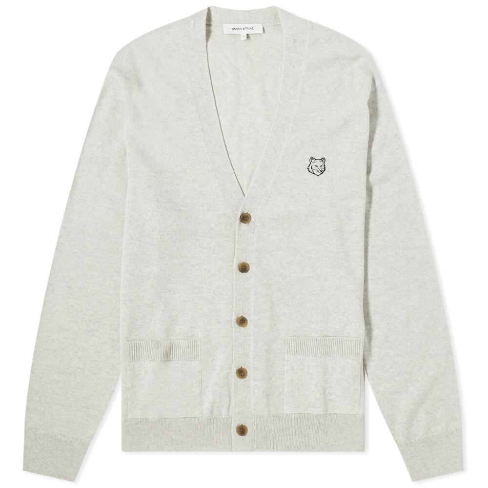 Maison Kitsuné Men's Bold Fox Head Patch Cardigan in Light Grey Melange Cover