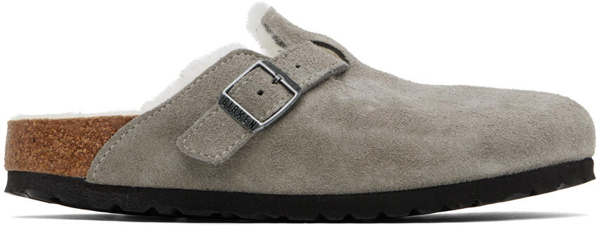 Birkenstock Gray Narrow Boston Shearling Loafers Cover