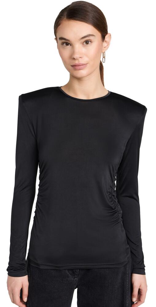 Tibi Micro Jersey Shoulderpad Fitted Crewneck Top Black Cover