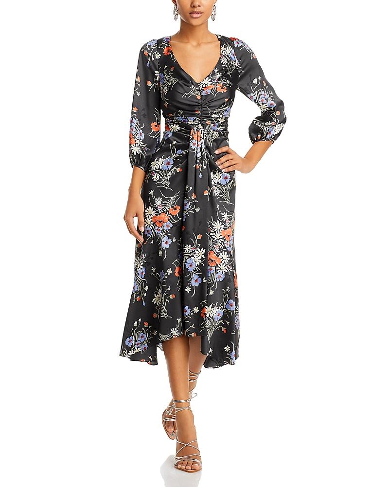 Cinq a Sept V Neck Ruched Midi Dress Cover