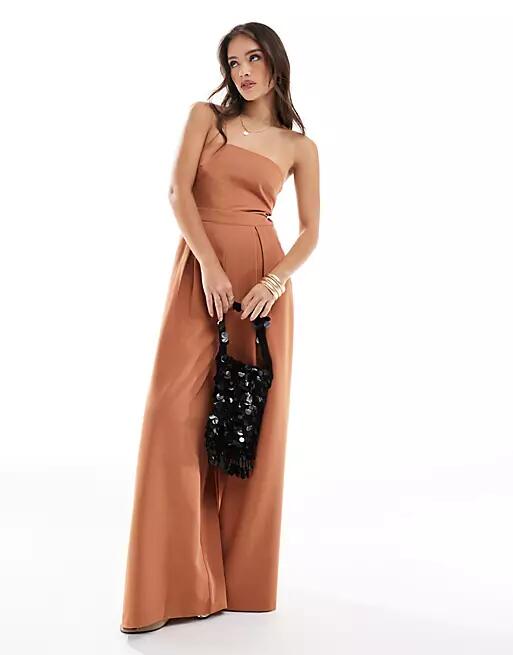 Pretty Lavish strapless jumpsuit with pockets in sienna brown Cover