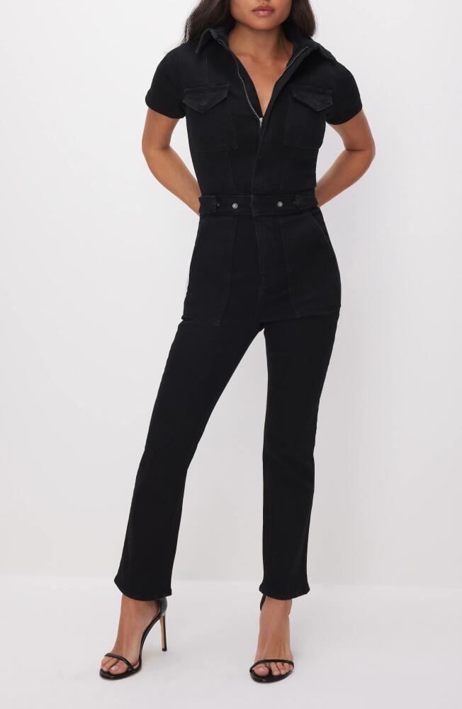 Good American Petite Fit for Success Denim Jumpsuit in Black099 Cover