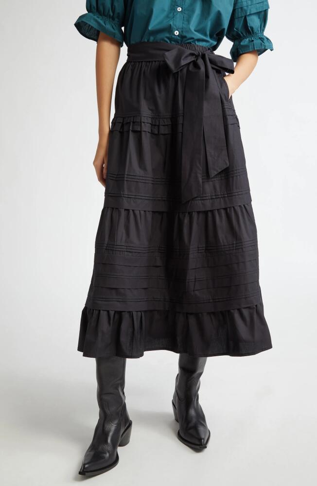 MILLE Kasia Tiered Cotton Skirt in Black Poplin Cover