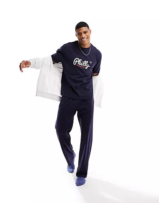 ASOS DESIGN philly print pajama set in navy Cover