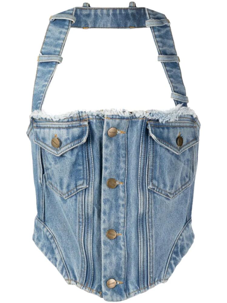 Monse halterneck washed denim corset top - Blue Cover