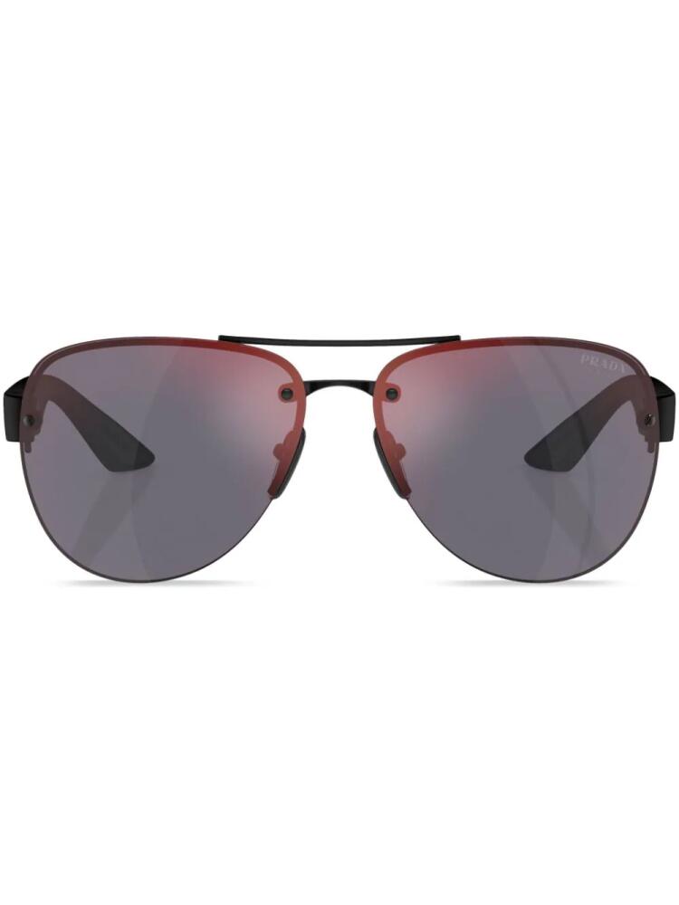 Prada Linea Rossa logo-print round-frame sunglasses - Black Cover