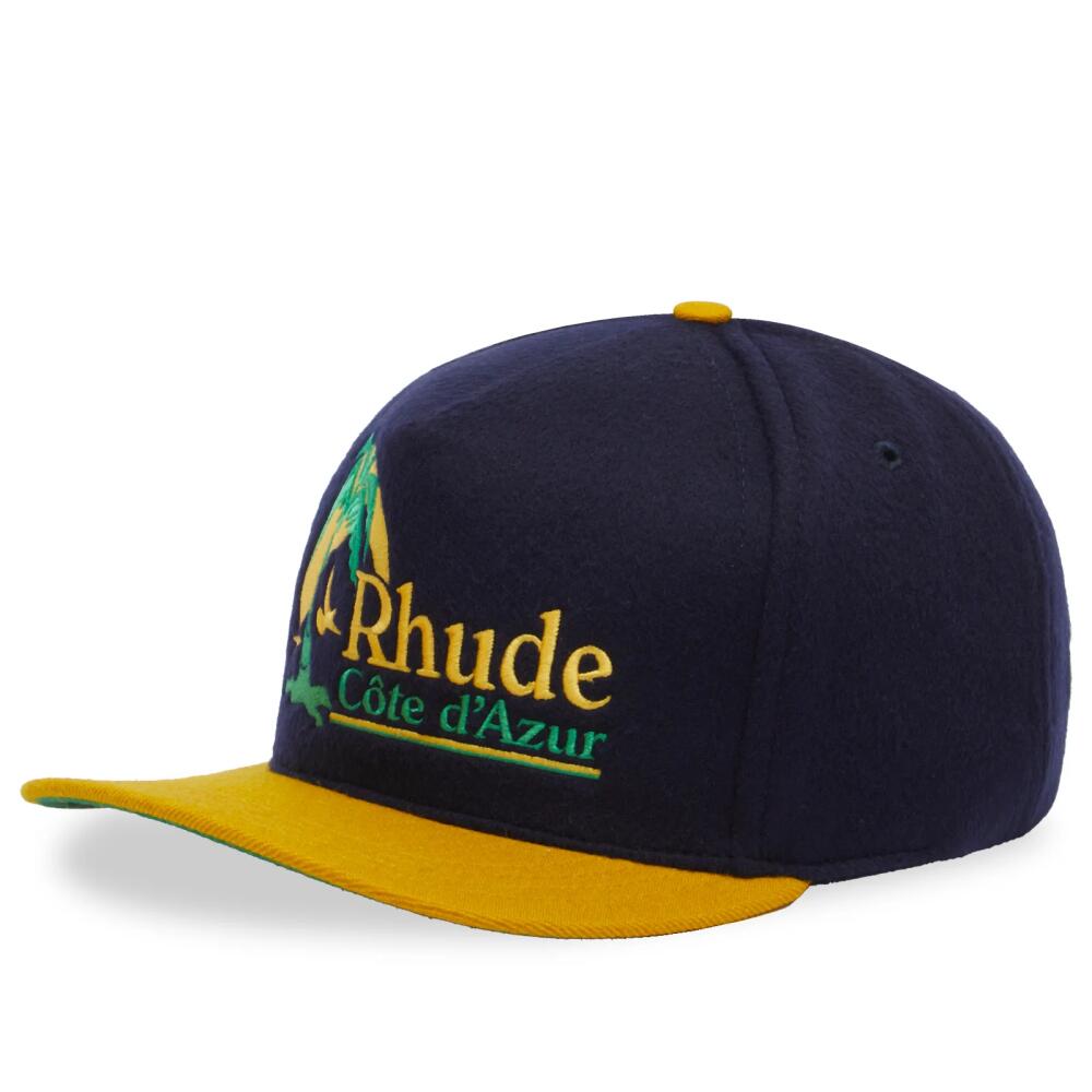 Rhude Men's Azur Coast Cap in Navy/Yellow Cover