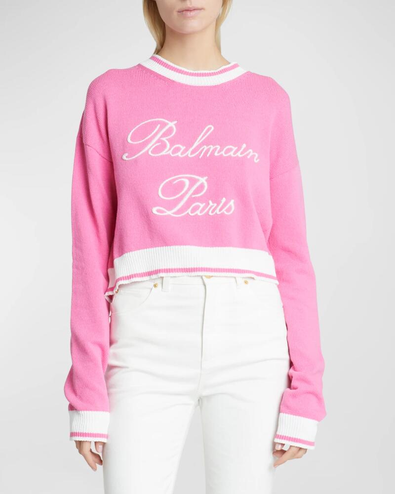 Balmain Cropped Knit Sweater with Logo Detail Cover