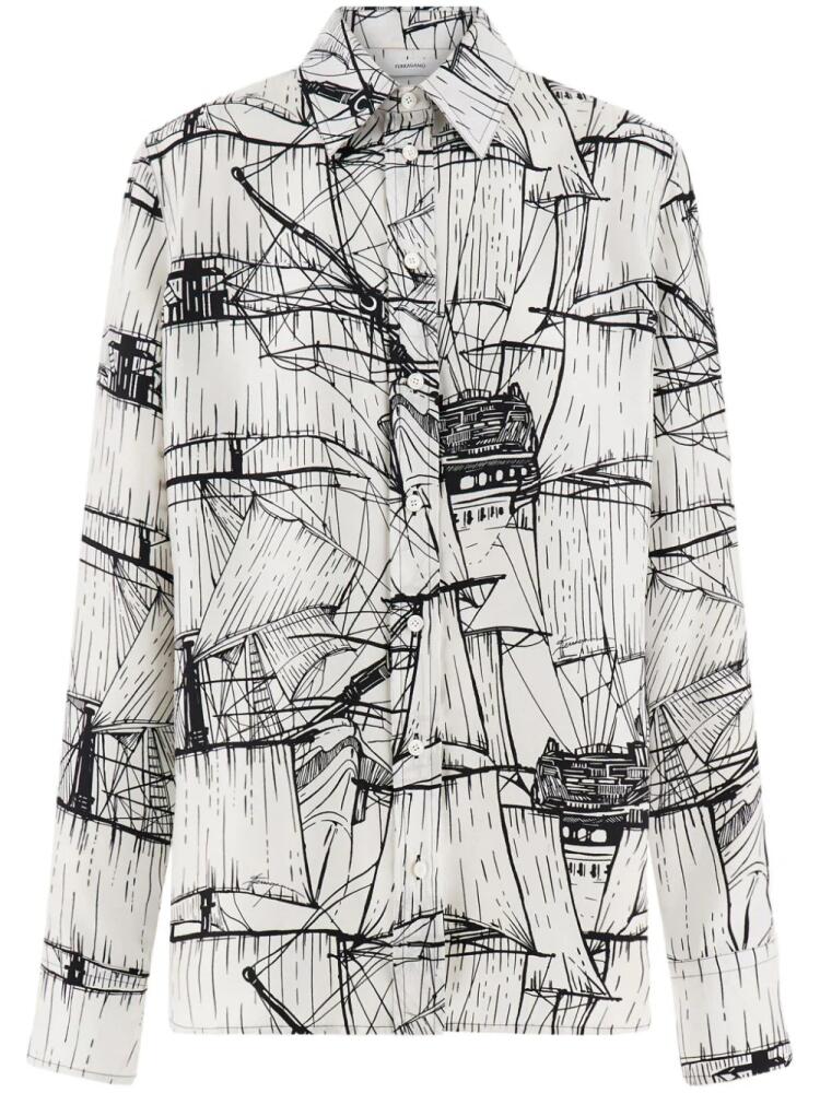 Ferragamo graphic-print silk shirt - White Cover