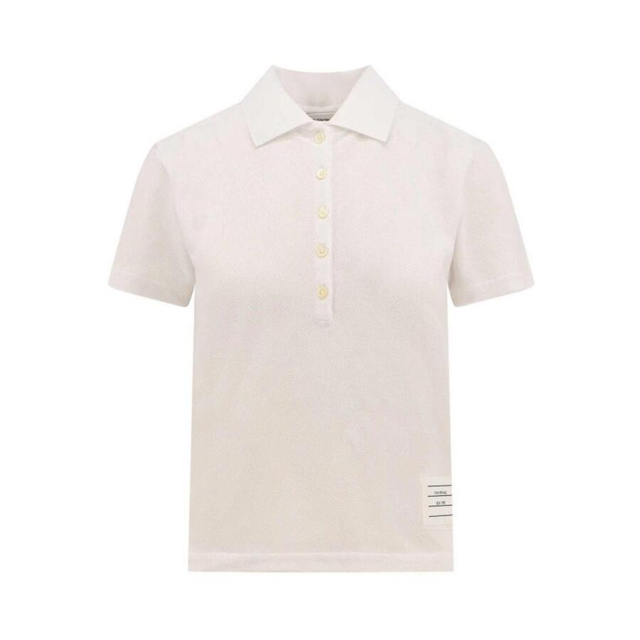 Thom Browne Ladies White Pique Relaxed Stripe Polo Shirt Cover