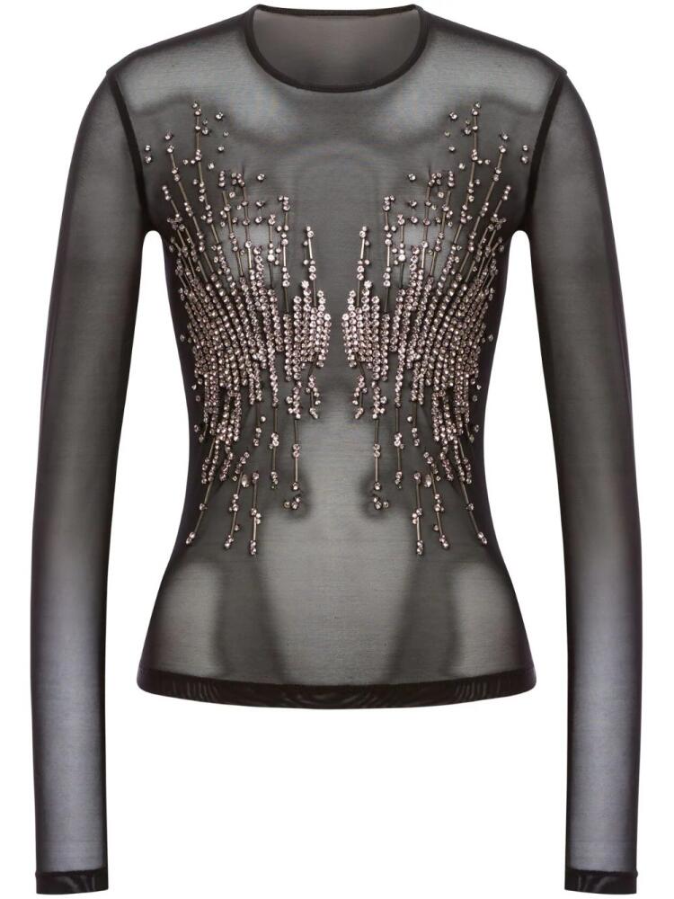 Alberta Ferretti crystal-embellished sheer top - Black Cover