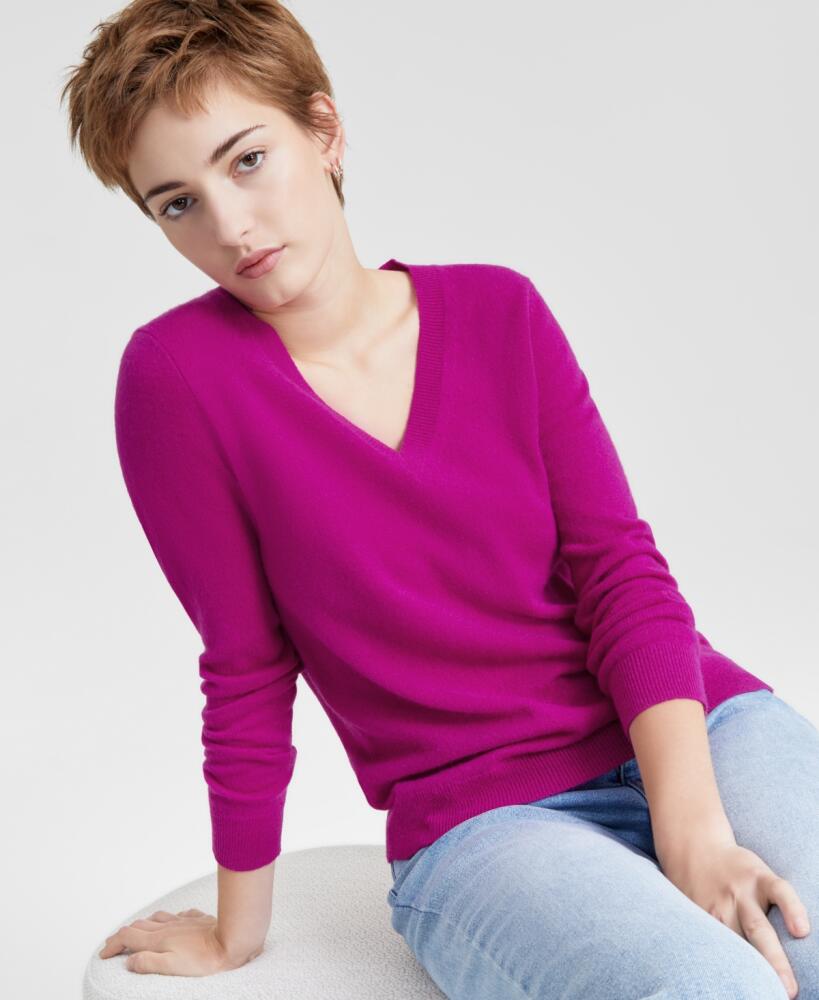 Charter Club 100% Cashmere Women's V-Neck Long-Sleeve Sweater, Regular & Petites, Created for Macy's - Fuchsia Flirt Cover