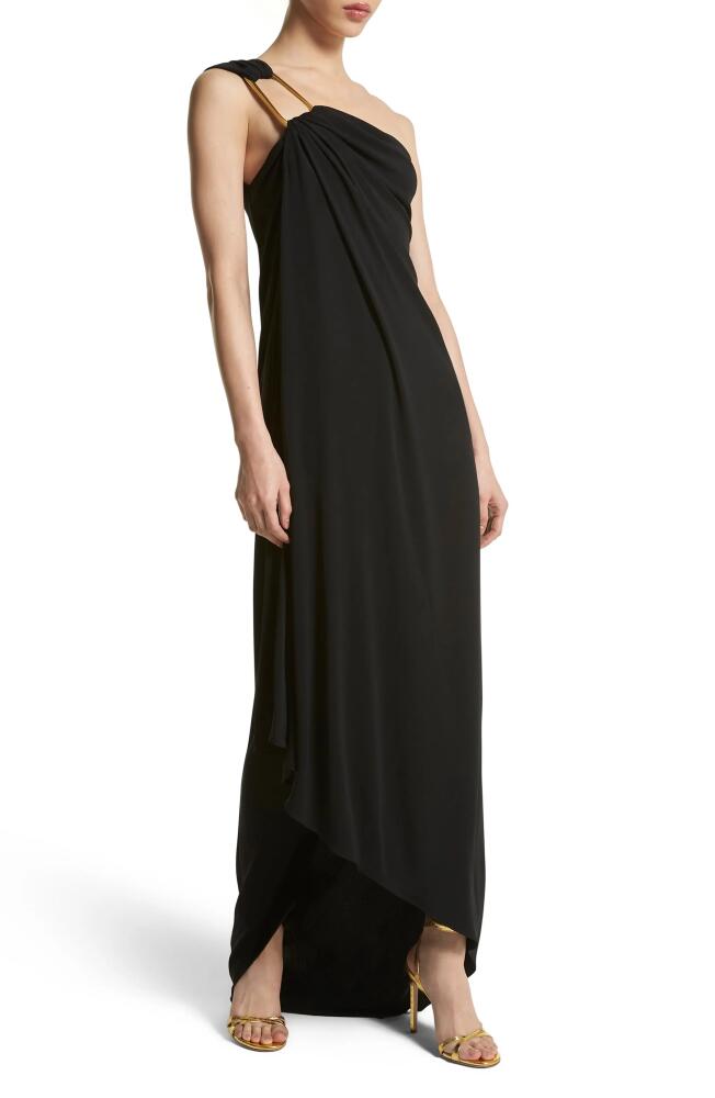 Michael Kors Collection One Shoulder Matte Jersey Toga Gown in 001 Black Cover