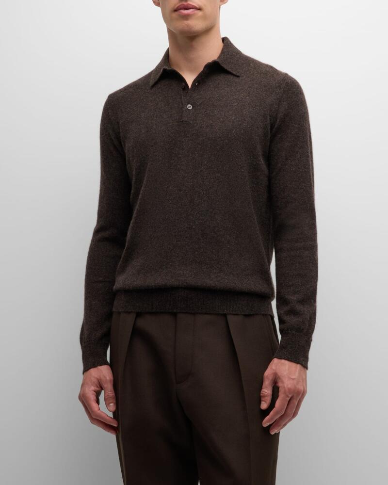 Neiman Marcus Cashmere Collection Men's Solid Cashmere Polo Sweater Cover