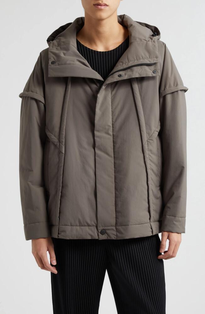 Homme Plissé Issey Miyake Frame Hooded Coat in 14-Charcoal Cover