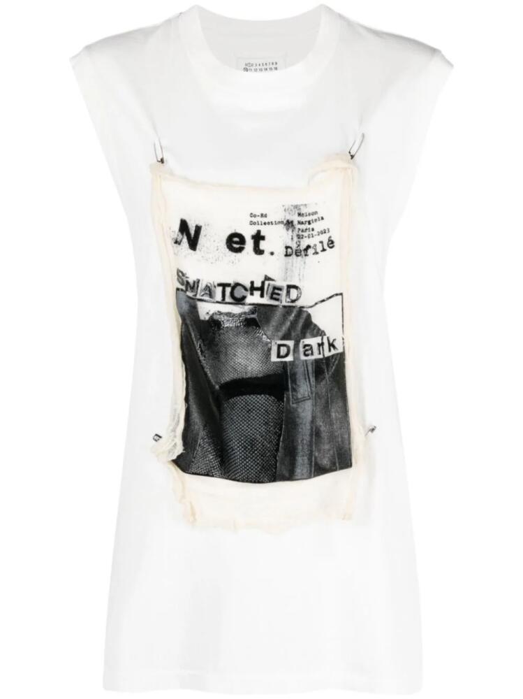 Maison Margiela graphic-appliqué sleeveless cotton T-shirt - White Cover