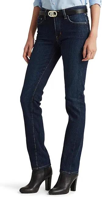 LAUREN Ralph Lauren Mid-Rise Straight Jeans (Deep Royal Wash Denim) Women's Clothing Cover