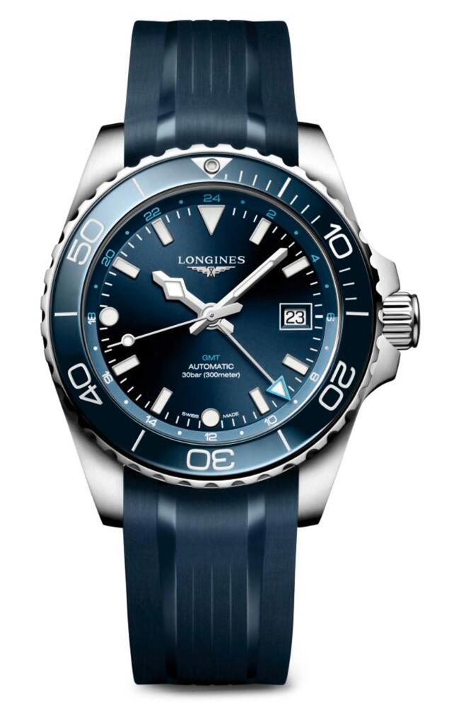 Longines HydroConquest GMT Automatic Rubber Strap Watch, 41mm in Blue Cover