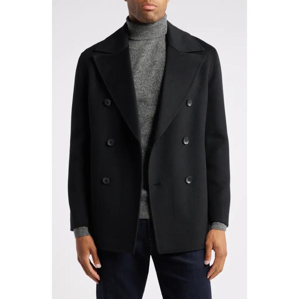 Nordstrom Double Breasted Wool Blend Peacoat in Black Cover