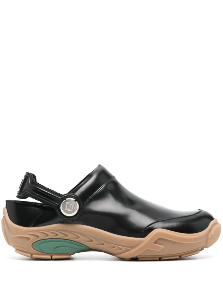 FENDI FF-embroidered leather clogs - Black Cover