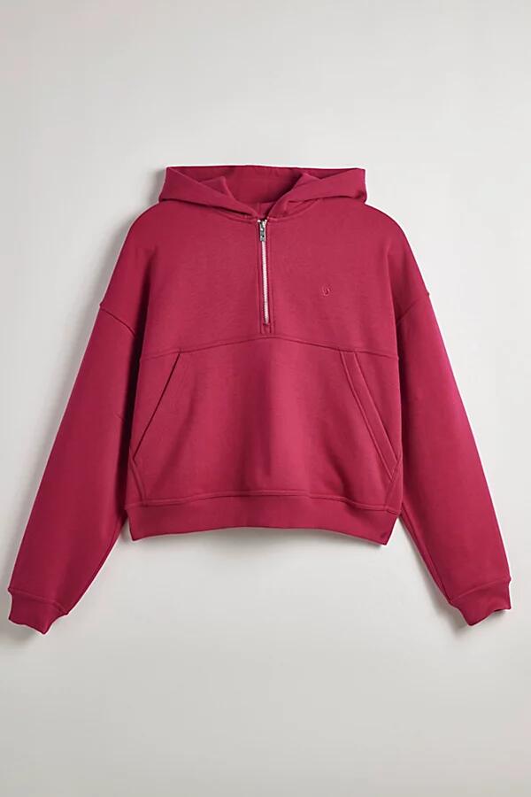 Standard Cloth Javier Half Zip Cropped Hoodie Sweatshirt in Berry Cover