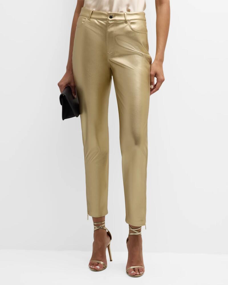 Elie Tahari The Harley Cropped Metallic Vegan Leather Pants Cover