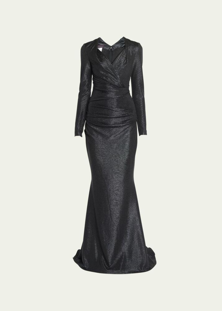 Talbot Runhof Mirrorball Long-Sleeve Draped Trumpet Gown Cover