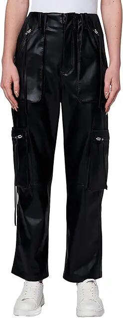 Blank NYC Black Leather Baxter Straight Leg Cargo Pants (Night Talk) Women's Casual Pants Cover