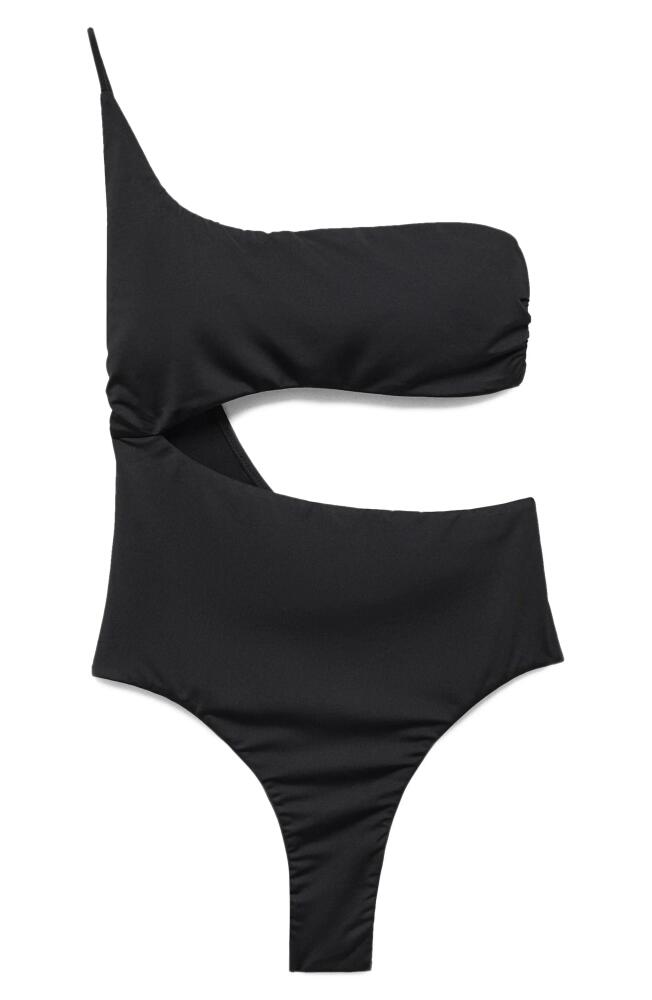 MANGO Cutout One-Shoulder One-Piece Swimsuit in Black Cover