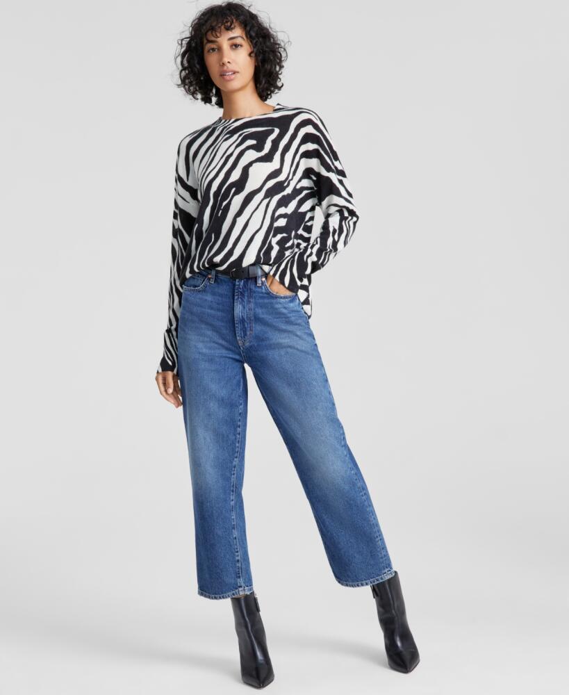 Charter Club Women's 100% Cashmere Oversized Zebra-Print Sweater, Created for Macy's - Vanilla Black Combo Cover