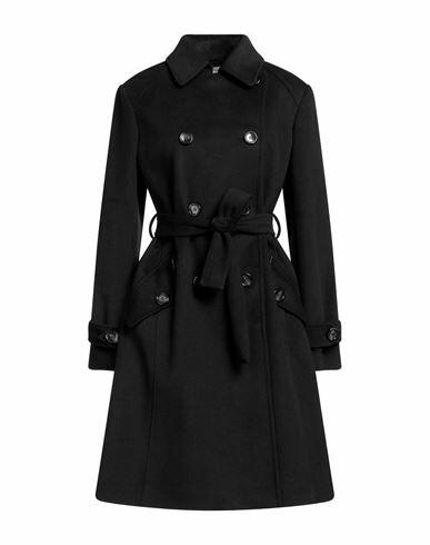 Yes London Woman Coat Black Polyester, Viscose Cover