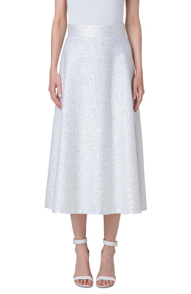 Akris Sequin Wool Blend A-Line Midi Skirt in Ecru Cover