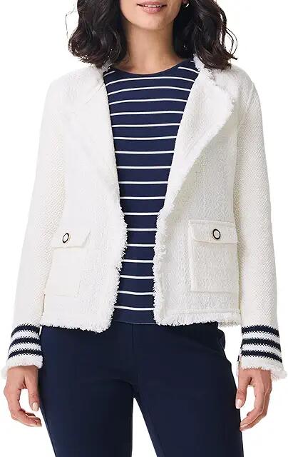 NIC+ZOE Subtle Stripe Fringe Mix Knit Jacket (Cream Multi) Women's Jacket Cover