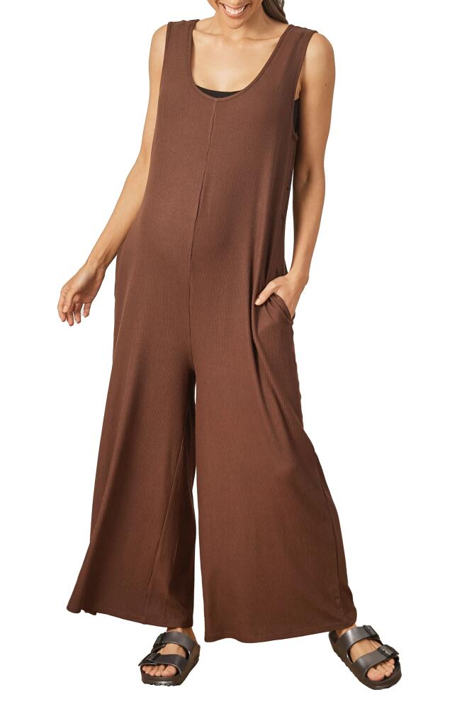 Angel Maternity Rib Wide Leg Maternity Jumpsuit in Brown Cover