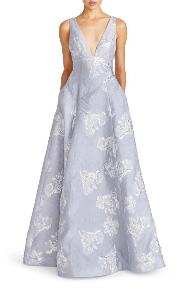 ML Monique Lhuillier Madeline Jacquard Gown in Silver Cover