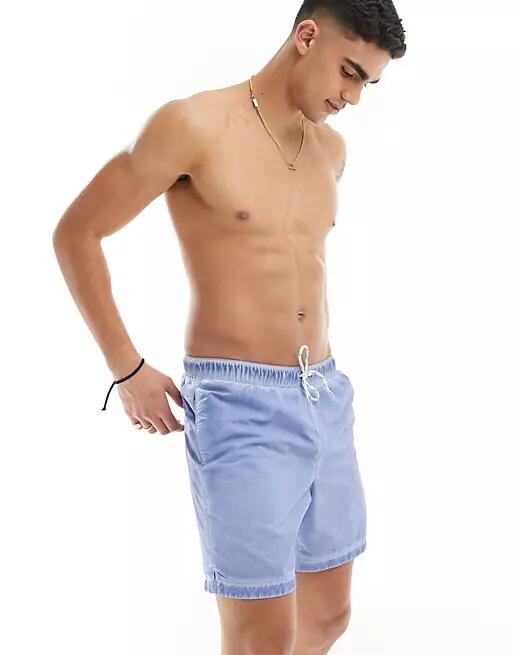 ASOS DESIGN swim shorts in mid length in light blue Cover