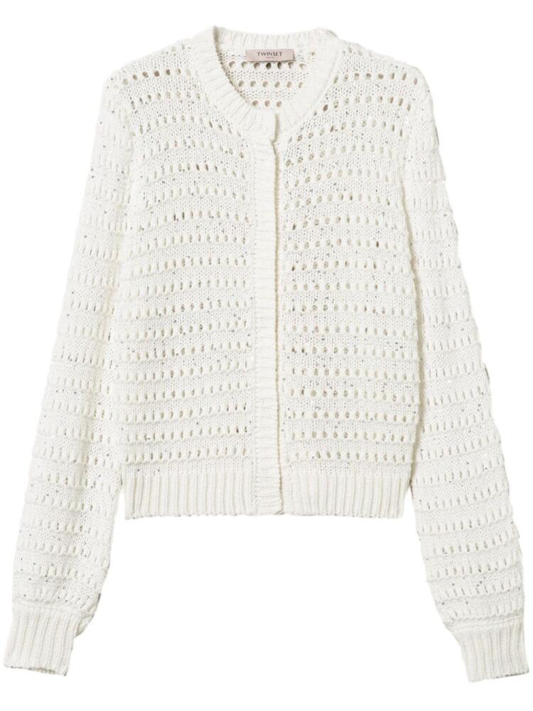 TWINSET sequin-embellished open-knit cardigan - White Cover