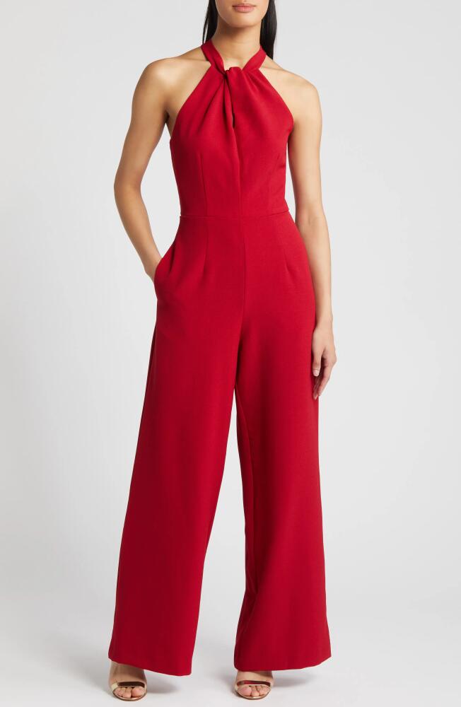 Julia Jordan Halter Neck Wide Leg Jumpsuit in Garnet Cover