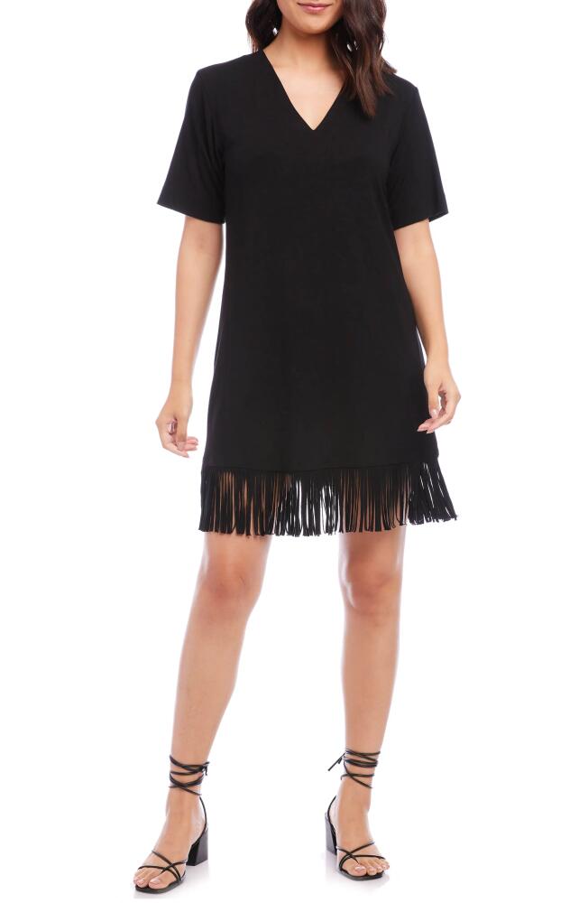 Karen Kane Fringe Trim V-Neck Minidress in Black Cover