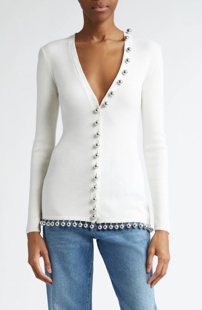 Rabanne Ball Button & Trim Wool Cardigan in Off White Cover