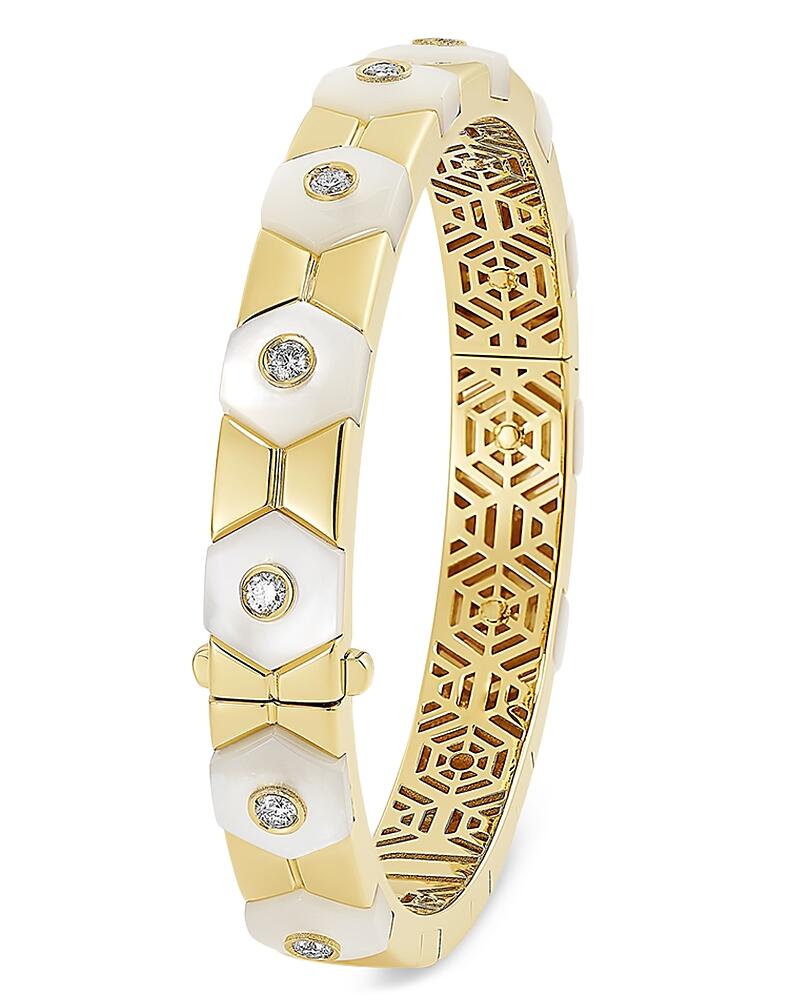 Miseno Jewelry 18K Yellow Gold Baia Mother of Pearl & Diamond Bangle Bracelet Cover